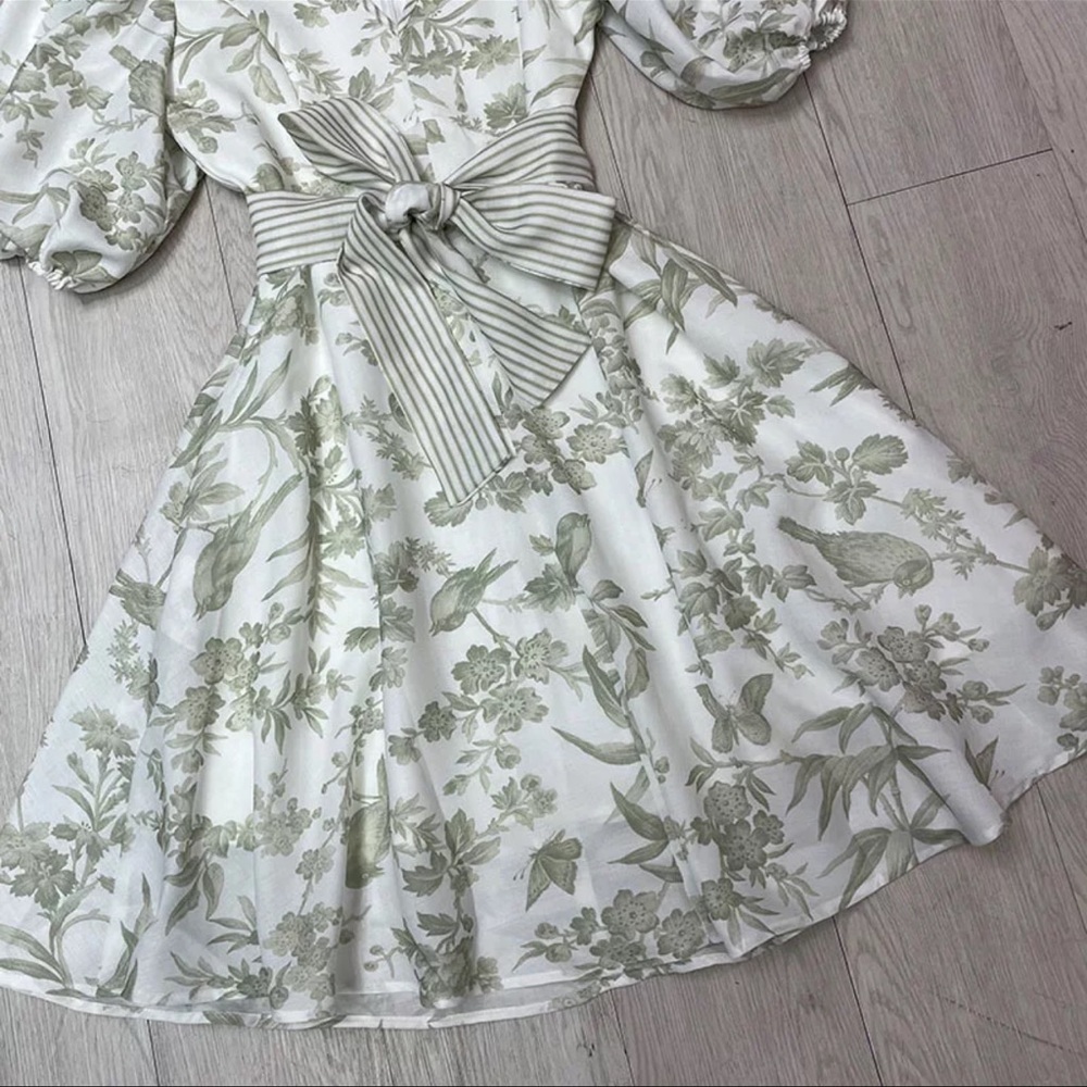 French Style Print Puff Sleeve Vintage Dress - Picture 7 of 15